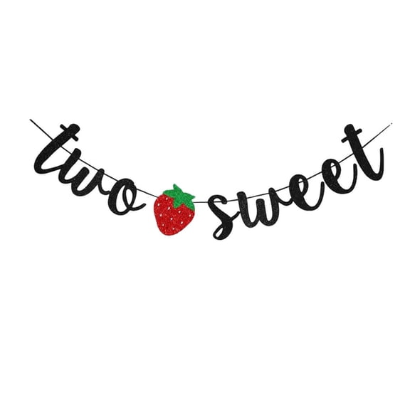 Two Sweet Banner, Strawberry Theme Party Sign For Baby Girl's/Boy's 2nd Birthday, Black Baby Twins' Birthday Party Bunting Supplies, Twins Baby Shower Party Decorations