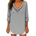 thumbnail image 2 of Dxzfnsa Womens Spring And Summer V-Neck Long Sleeve Solid Loose Casual Top Business Casual Tops for Women Gray-2XL, 2 of 6