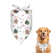 Dog Bandana 1 Pack,White Christmas Gingerbread Man Pattern Bandanas for Dogs,Cat Bandana,Small/ Large Dog Bandana 2 Size,Dog Bandanas Girl Boy