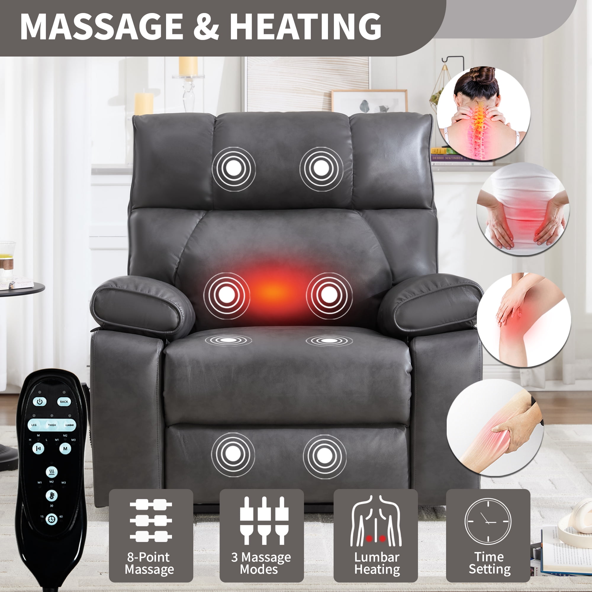 SEGMART Recliner Chair with Remote Control for Adults, PU Leather Single Recliner Chair w/ Bread-Type Thick Handrail & Side Pocket, for Home, Living Room, Lounge, 330lbs, S12548