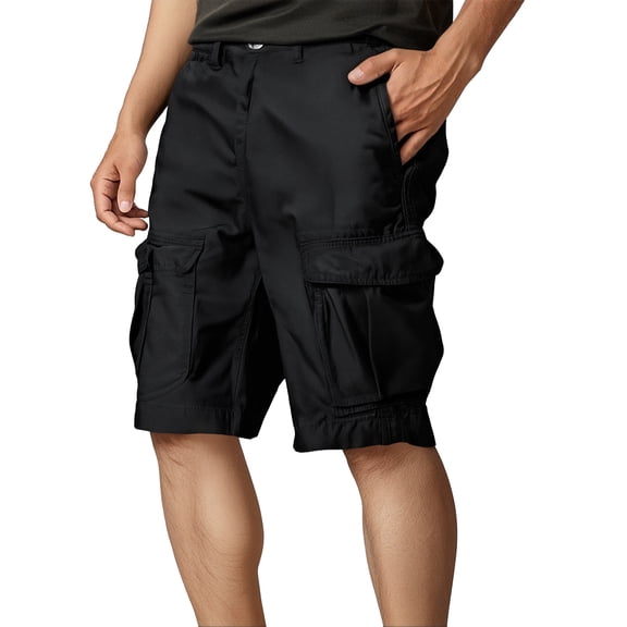 HOWPAY Men's Cargo Shorts Solid Color Elastic Waist Cargo Pants Multi Pockets Lightweight Relaxed Fit Stretch Outdoor Casual Hiking Shorts Black 29