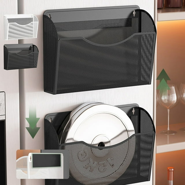 Étagères Métalliques Magnétiques Étagère de Cuisine Réfrigérateur Support de Rangement en Acier Inoxydable pour Organiser Couvercles et Planches à Découper,35.5x22cm,Noir 1Pcs JASKFLY