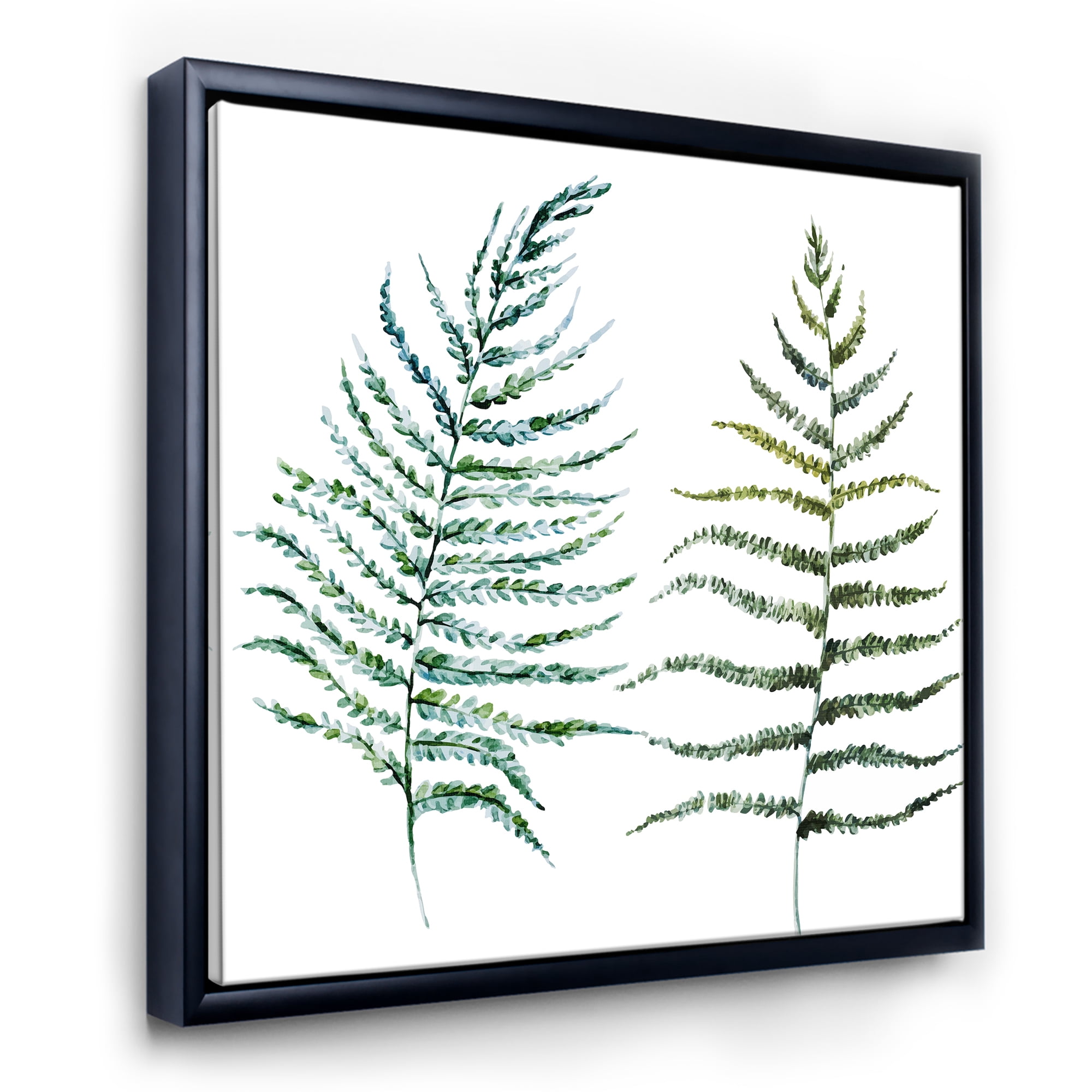 Designart 'Two Fern Leaves On White' Farmhouse Framed Canvas Wall Art Print
