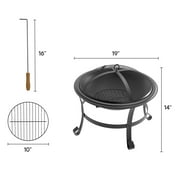 19 Wood Burning Fire Pit with Iron Net and Cover Lid for Backyard and Camping