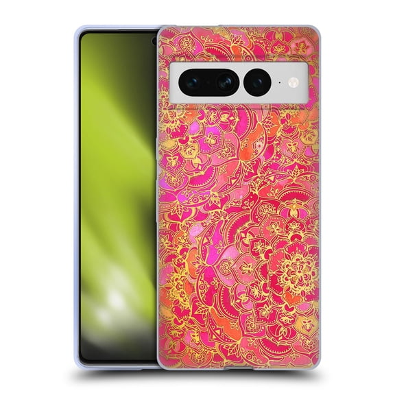 Head Case Designs Officially Licensed Micklyn Le Feuvre Mandala Hot Pink Gold and Orange Soft Gel Case Compatible with Google Pixel 7 Pro