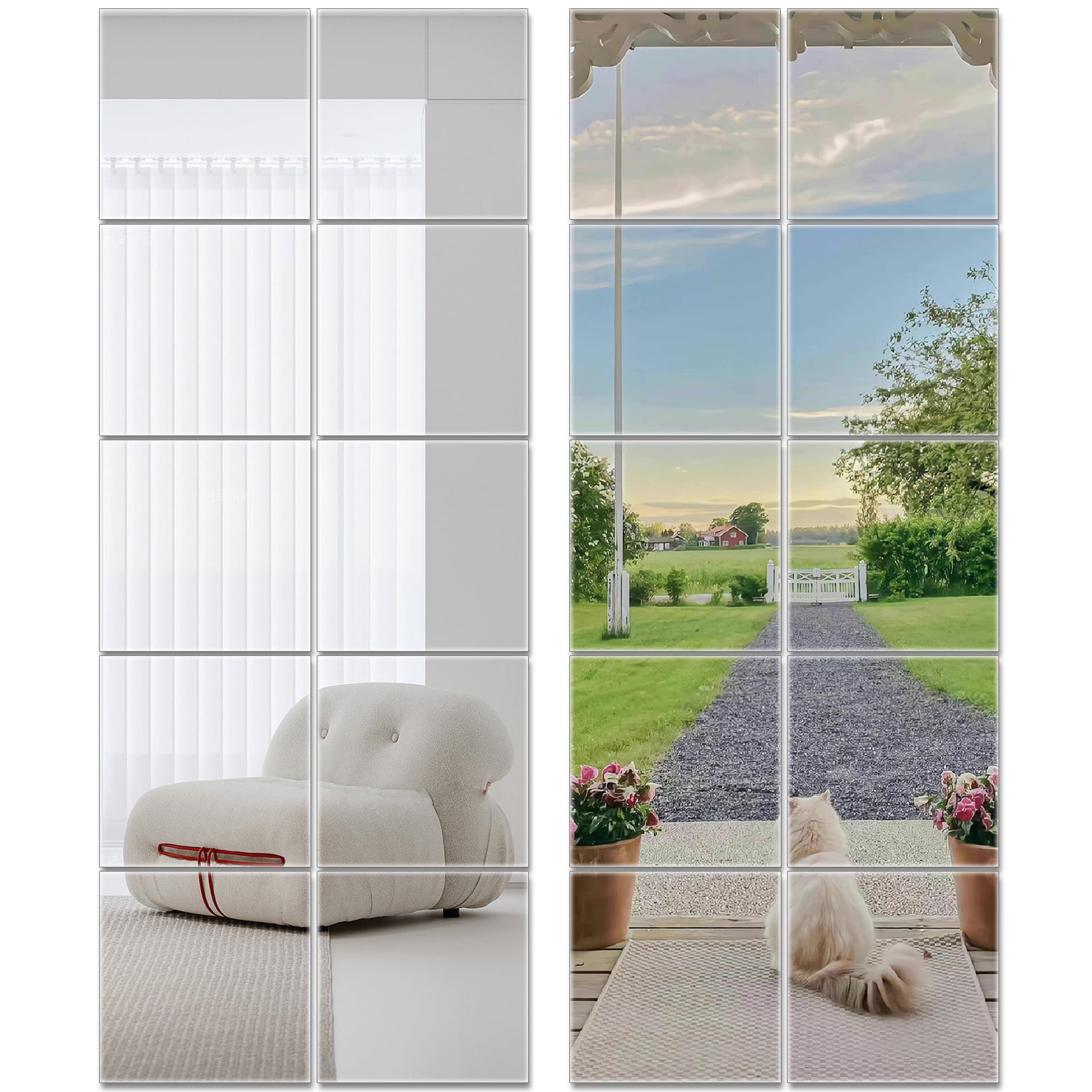 EUWBSSR 20Pcs Mirror Sheets Non Glass Mirror 12inch Flexible Mirror Sheets Tiles Mirror Stickers Wall Decor Mirror for Home Bedroom Closet Bathroom