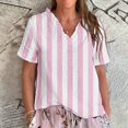 thumbnail image 2 of Dyfzdhu Summer Blouses for Women Casual Short Sleeve Striped Ruffled V Neck Linen Shirt Flowy Lightweight Loose Fit Summer Tops Hot Pink, 2 of 3