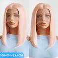 thumbnail image 2 of Light Pink Colored 13x4 Lace Front Wig Straight Short Bob 10-14inch For Women Brazilian Remy Straight HD Lace Frontal Wig Naturai Hairline For Women Daily&Birthday&Wedding Use Wig 180 Density 10 Inch, 2 of 7