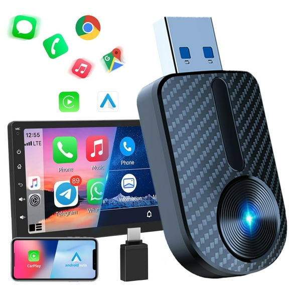 Carlikeit 2-in-1 Wireless CarPlay & Android Auto Adapter, Converts Wired to Wireless, Plug & Play Mini Dongle with Type-C Adapter, 5.8GHz WiFi   Bluetooth, Compatible with iOS 10  & Android 11  Cars