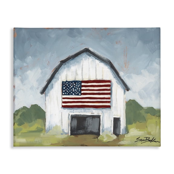 Stupell Industries Patriotic Country Barn Landscape & Nature Painting Wrapped Canvas Art Print Wall Art, 20 x 16