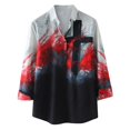 thumbnail image 3 of Yoodem Mens Shirts Men's T-shirts Men's Comfortable Soft Top Shirt Stand-up Collar Printed Casual Plus Size Long-sleeved Shirt Fashion Button Top Shirt Shirts for Men Red 3XL, 3 of 9