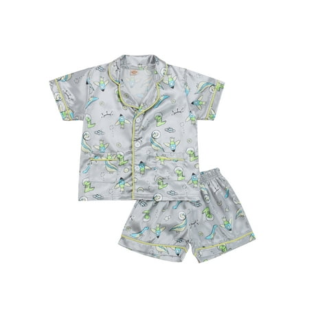 

Kids Cartoon Pyjama Set Tailored Collar Short Sleeve Tops and Short