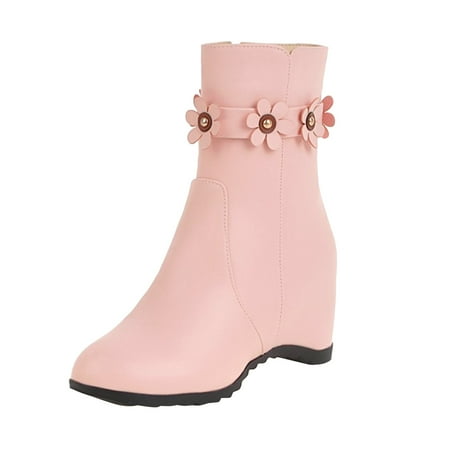

Qufokar Knee High Boots Women Wide Calf Womens Boots Size 7 1/2 Ladies Solid Color Leather Surface Flower Decorated Zipper High Fashion Short Boots