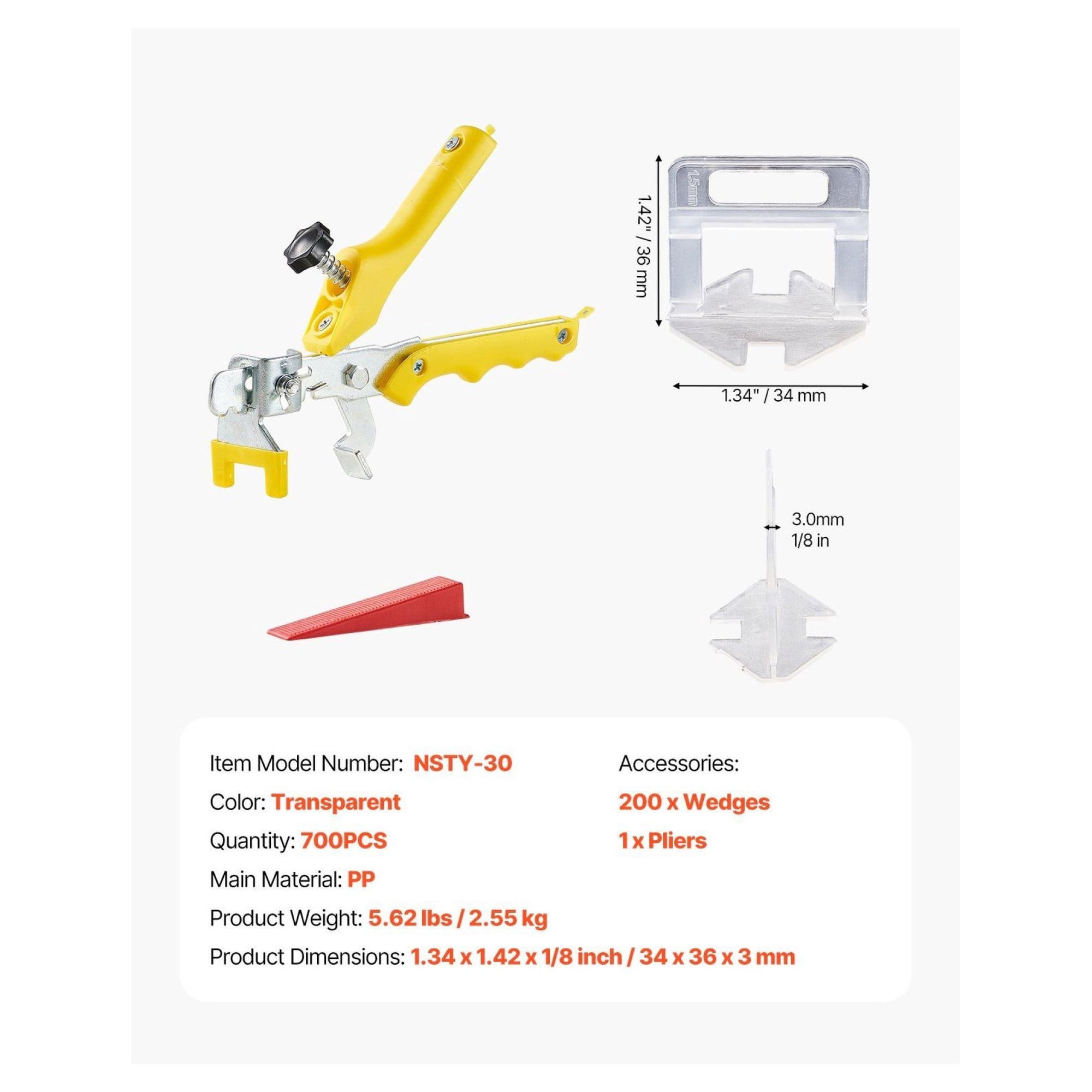 Tile Leveling System Clips 1/8 700 Pcs Tile Spacers Kit 3mm Tile Leveler Tool Set with Pliers & Wedges for Ceramic Porcelain Stone Tile Installation