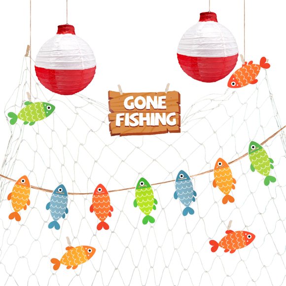 Fishing Birthday Party Decorations Gone Fishing Party Decorations Fish Banner Fishing Bobber Lantern Cotton Fish Net Decorations Fishing Theme Birthday Baby Shower Party Supplies