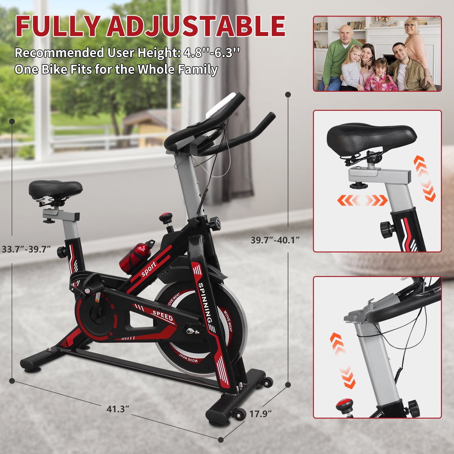 HooKung Exercise Bike Stationary, Resistance Brake Pad Cycling Bicycle for Home Quiet Indoor Cardio Gym,Workout Riding with Tablet Mount,Seat Cushion,Silent Belt Drive,330lbs Weight Capacity