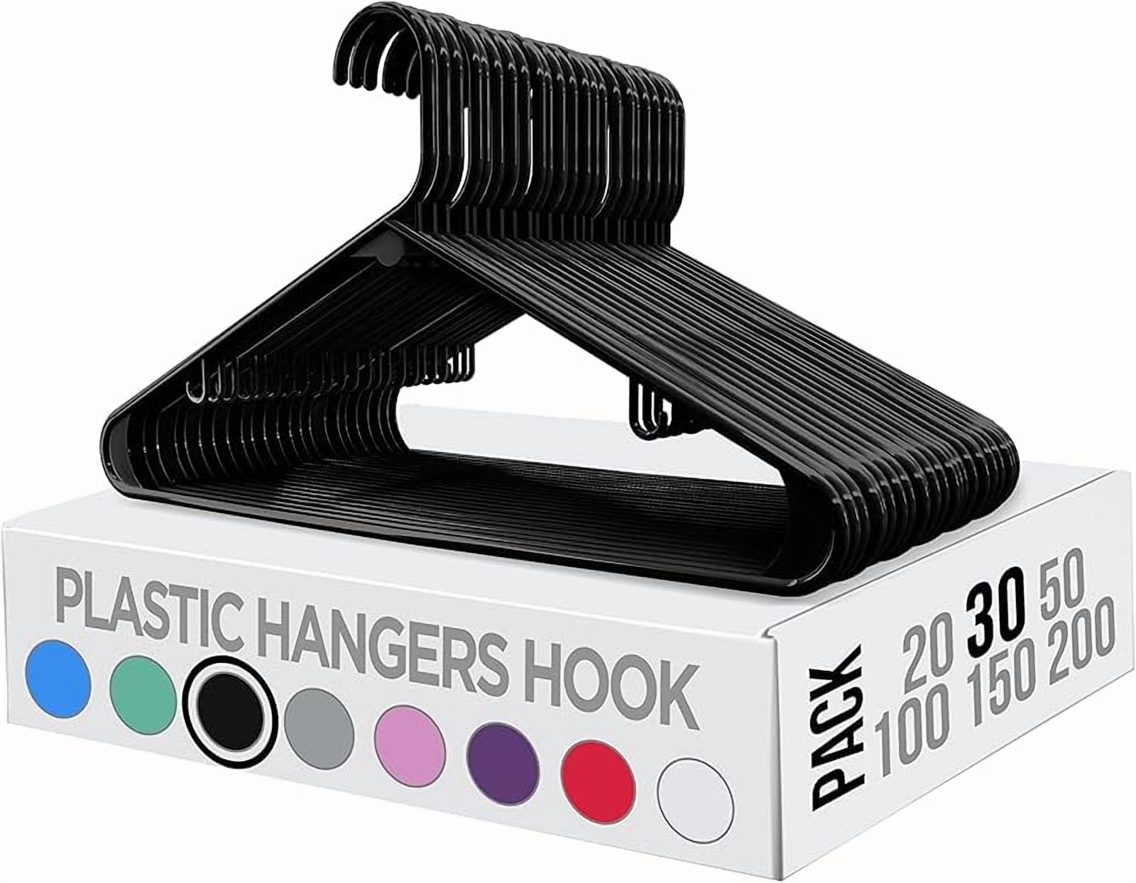 Plastic Hangers 50 Pack - Clothes Hanger with Hooks - Durable & Space Saving (Black)