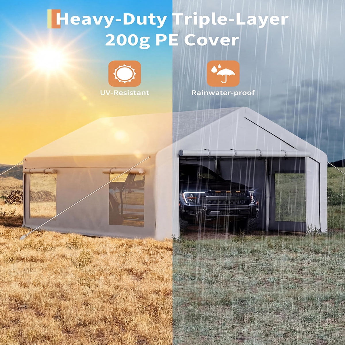 Ataucjin 12x20 ft Portable Garage, Car Port with 200 g PE Tarp Canopy, with 2 Roll-Up Doors and 4 Windows, for Temporary Paint Booth, Boats&Pickups Shed, and Event Shelter