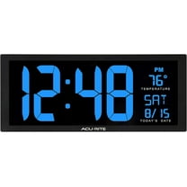 AcuRite 75152M Oversized Blue LED Clock with Indoor Temperature, Date and Fold-Out Stand, 14.5-Inch