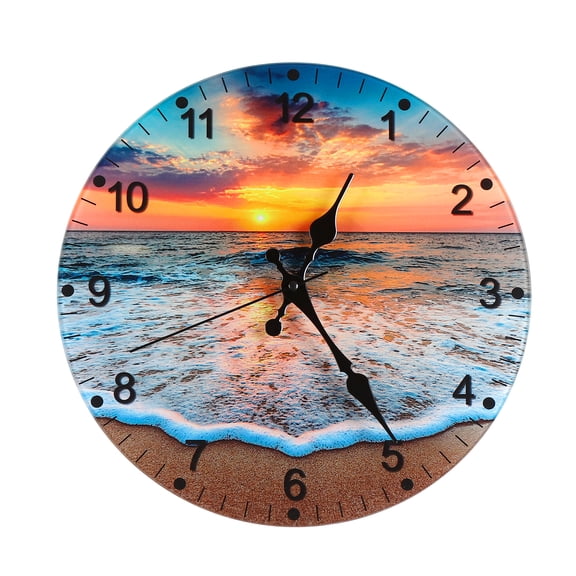 12 Inch Silent Non-Ticking Wall Clock, Beach Sunset Ocean Decorative Wall Clock with Arabic Numerals, Easy to Hang, Battery Operated for Living Room, Bedroom, Kitchen