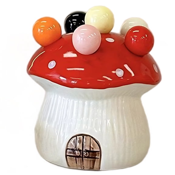 Cute Mushroom Fruit Fork Set, 6 Pcs Stainless Steel Cake Forks with Red Ceramic Storage Jar, Fun Fruit Pick, Playful Design, Food Safe for Youngsters, Household, Party Favors
