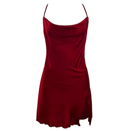 

YUUZONE Spagetti Strap Nightgown Split Cowl Neck Nightgown Women Full Slip Sleepwear
