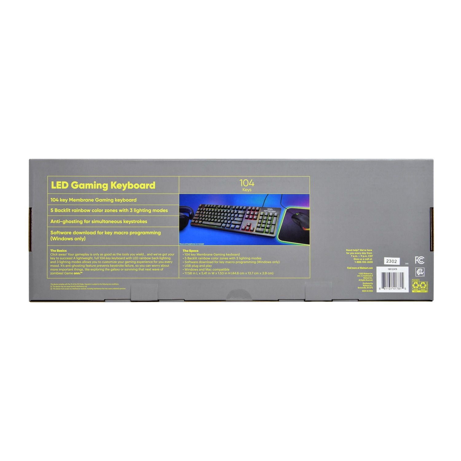 onn. 104-Key LED Gaming Keyboard with Rainbow Back-lighting