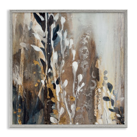 Stupell Industries Modern Abstract Cascading Plants Gray Framed Giclee Art, 17 x 17, by K. Nari