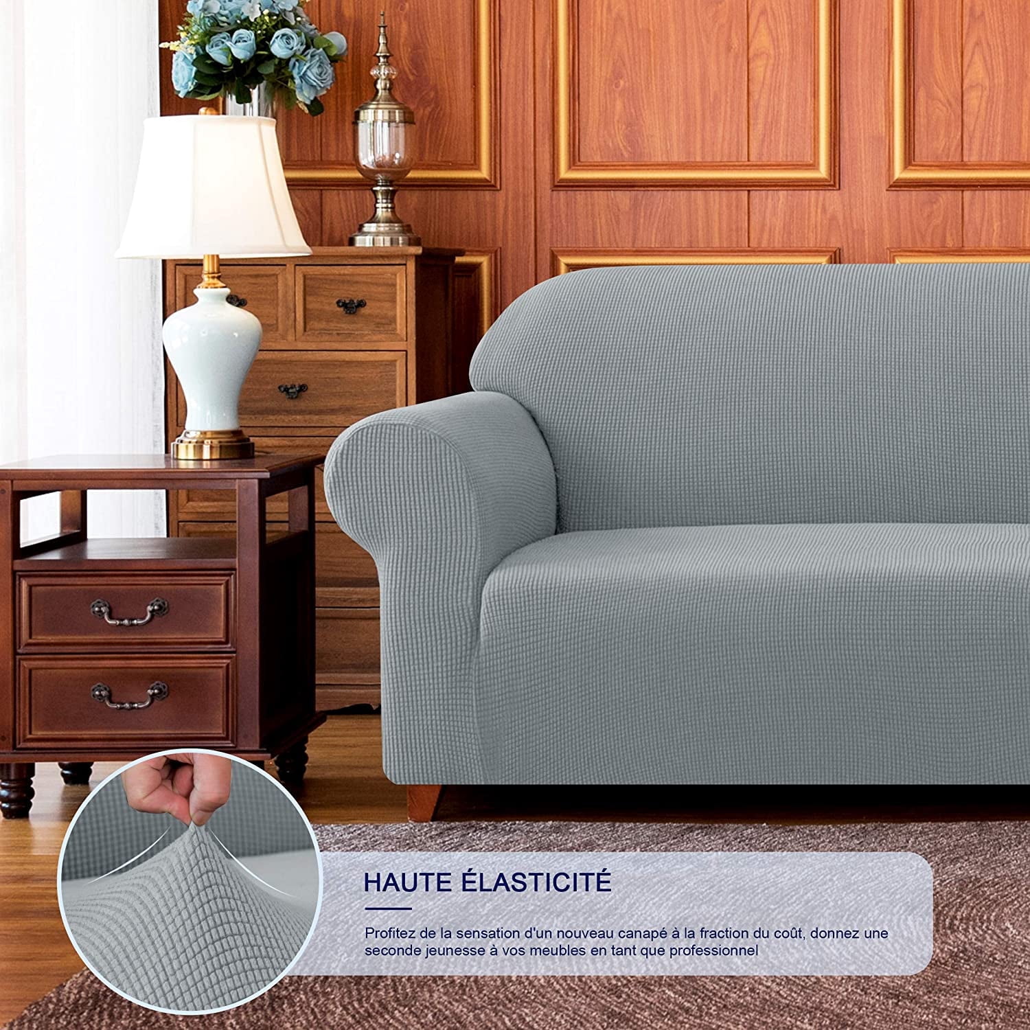 Nvzi Elasticity Slipcovers, 1 Piece Single Size Light Grey Stretch Couch Covers, Sofa Cover,Couch Covers For Sofa, Elastic Stretch Slipcover for Couch, Fit Most Standard Single Seater Sofas