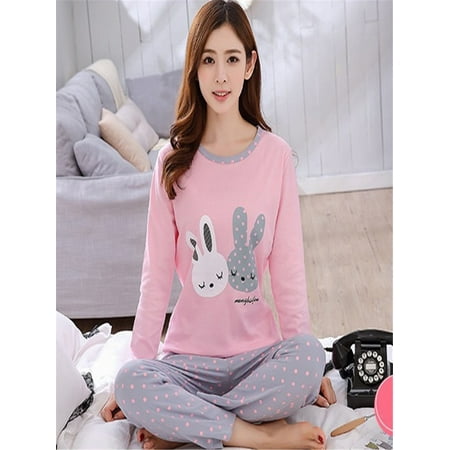 

EFINNY Womens Pajama Set Long Sleeve Sleepwear Print Cotton Nightwear Soft Pjs Lounge Sets