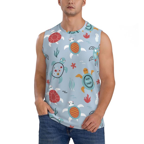 Fotbe Sea Turtle Men's Camiseta sin Mangas Estampada para Hombres, Playera Casual para Gimnasio, Entrenamiento, Playa-XX-Large