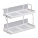 thumbnail image 2 of Organizador de estantes para encimera, estante de especias de cocina multifuncional de 2 niveles de acero al carbono para dormitorio, baño, armario debajo del fregadero, color crema y blanco, 2 of 10