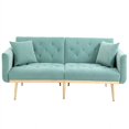 thumbnail image 2 of Loveseat Sofa, Accent Sofa with Adjustable Backrest, Armrest, Velvet Sofa with Rose Gold Metal Feet, Folding Sleeper Sofa Couches for Living Room Bedroom Office, Mint Green, 2 of 7