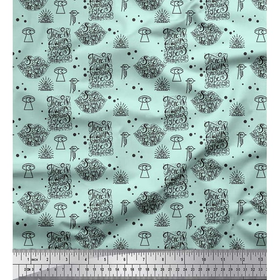 Soimoi Green Japan Crepe Satin Fabric Saying Nothing Sometimes Says The Most Quotes Print Fabric by the Yard 42 Inch Wide