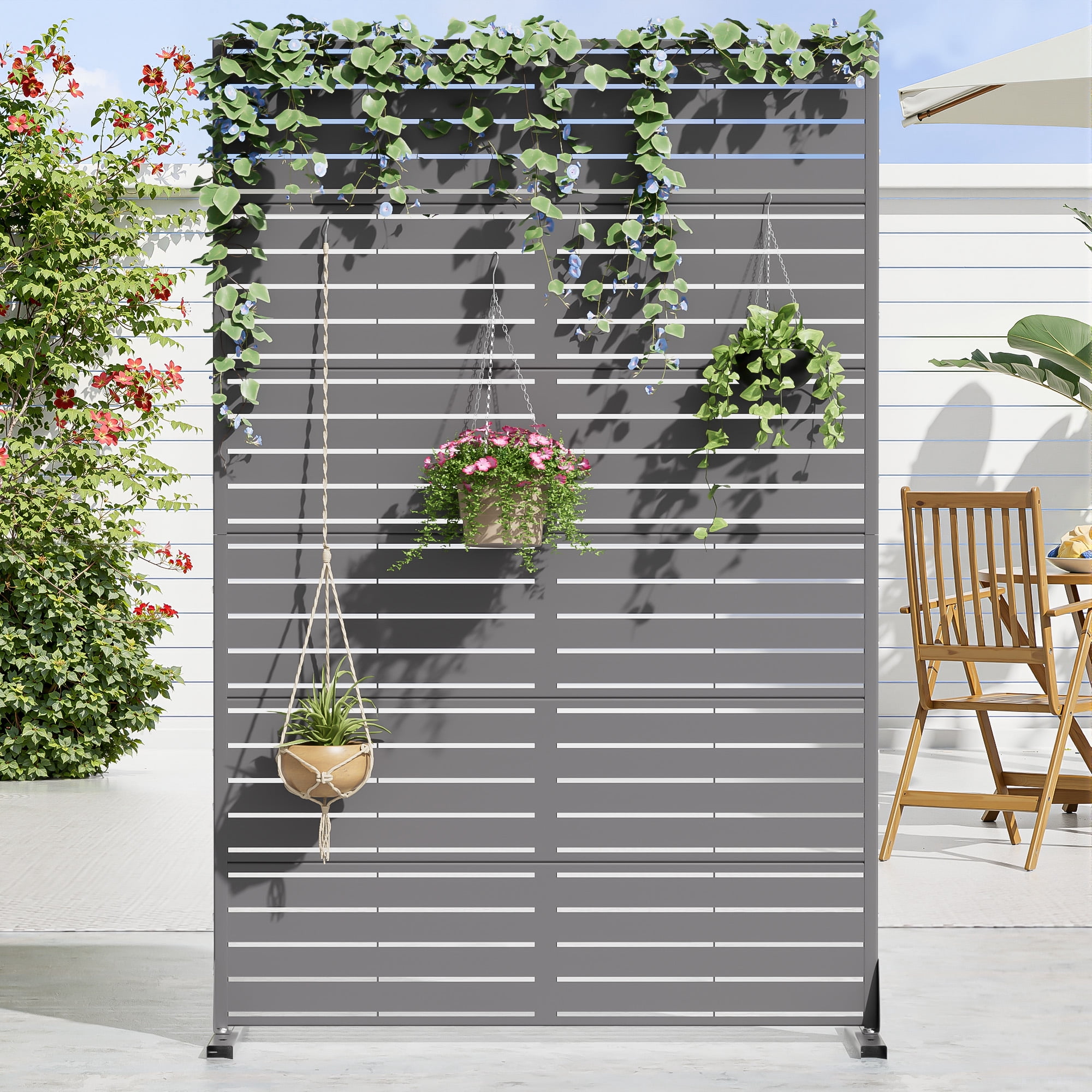 MAYEERTY 72×47" Outdoor Gray Metal Privacy Panel Screen for Backyard & Garden, Louvered Pattern