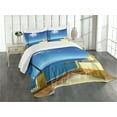 thumbnail image 3 of Ambesonne Italian Quilted Bedspread Set 3 Pcs, Ligury Camogli Building, King Size, Blue White and Yellow, 3 of 5
