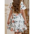 thumbnail image 6 of KISSMODA Girls Summer Short Sleeve Midi Dress Flower Printed V Neck Ruffle Casual Dresses 5-13 Years, 6 of 7