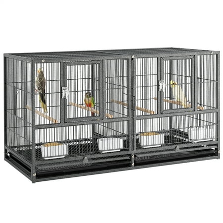 Easyfashion Divided Wide Birdcage for Small Birds Parakeets, Black
