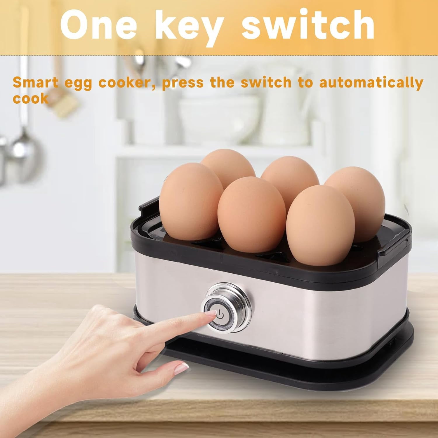 ABPETE Rapid Egg Cooker with Auto Shut Off,Hard Boiled Egg,Eggs 6, Ptc Heating,Stainless Steel Liner, Easy to Clean,for Home Kitchens/Offices/Travel (Black)