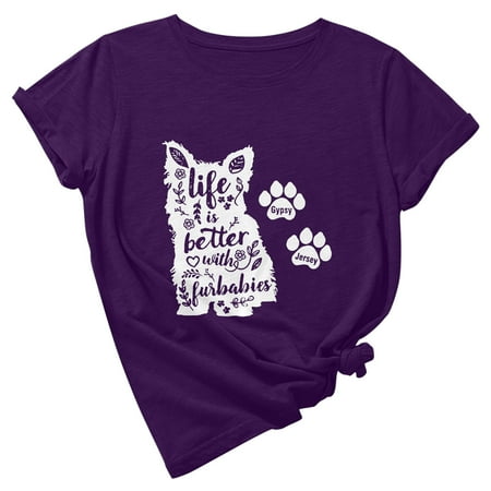 

Workout Tops for Women Flannel Shirts for Women Women s Summer Fashion Loose Round Neck Animal Cute Print Short Sleeve Top T-Shirt Cute Tops for Women Tops for Women Clearance Purple S