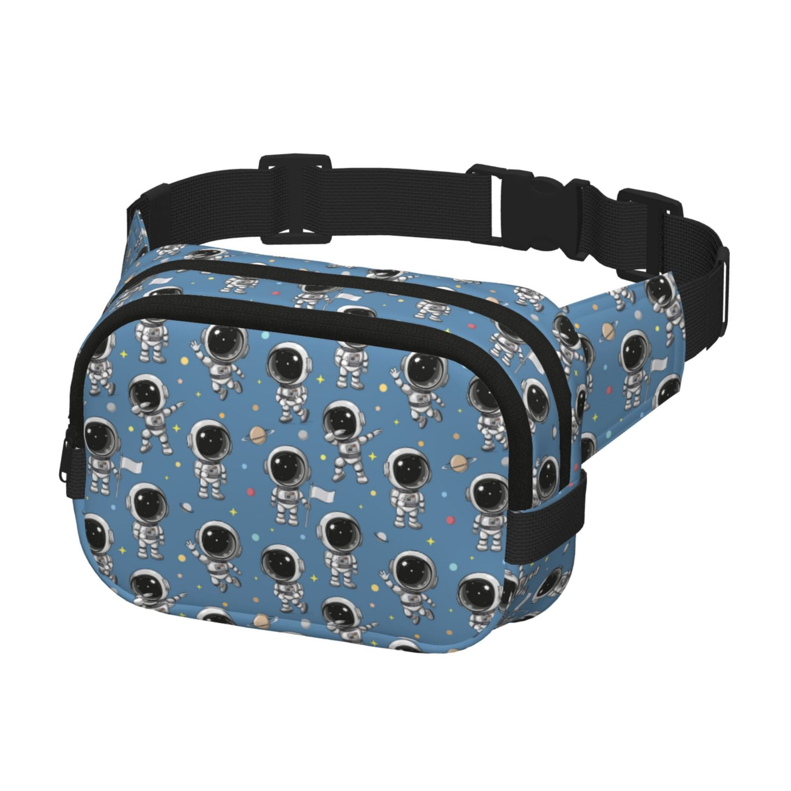 Picia Cute Cartoon Astronaut Print Square Double-Layer Waist Bag Mini Adjustable Waist Belt Bag Exercise Running Travel Hiking