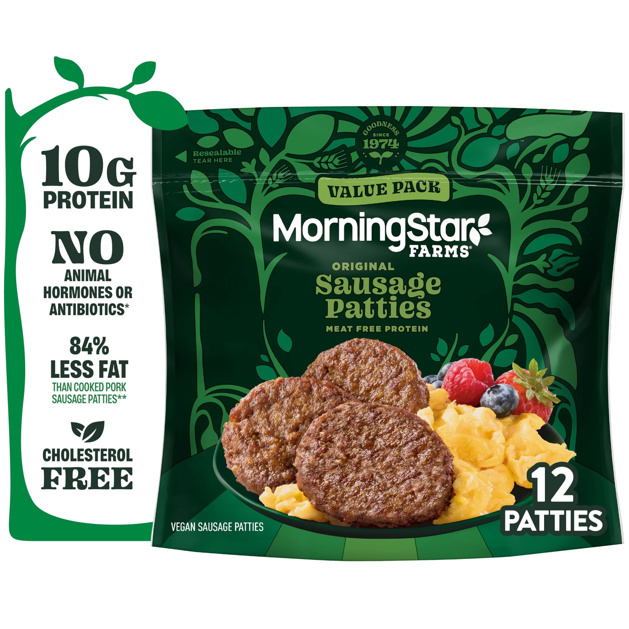 MorningStar Farms Veggie Breakfast Original Plant Based Sausage Patties, Vegan Sausage, 16 oz, 12 Count Bag