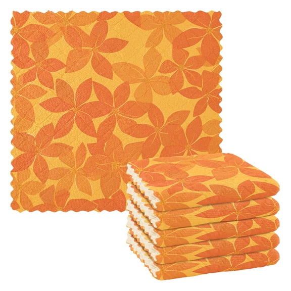 6 Pieces of Kitchen Towels 11x11Inch Kitchen Dish Cloths Kitchen Dish Towels Reuseable Cleaning Cloths Large Orange Flowers