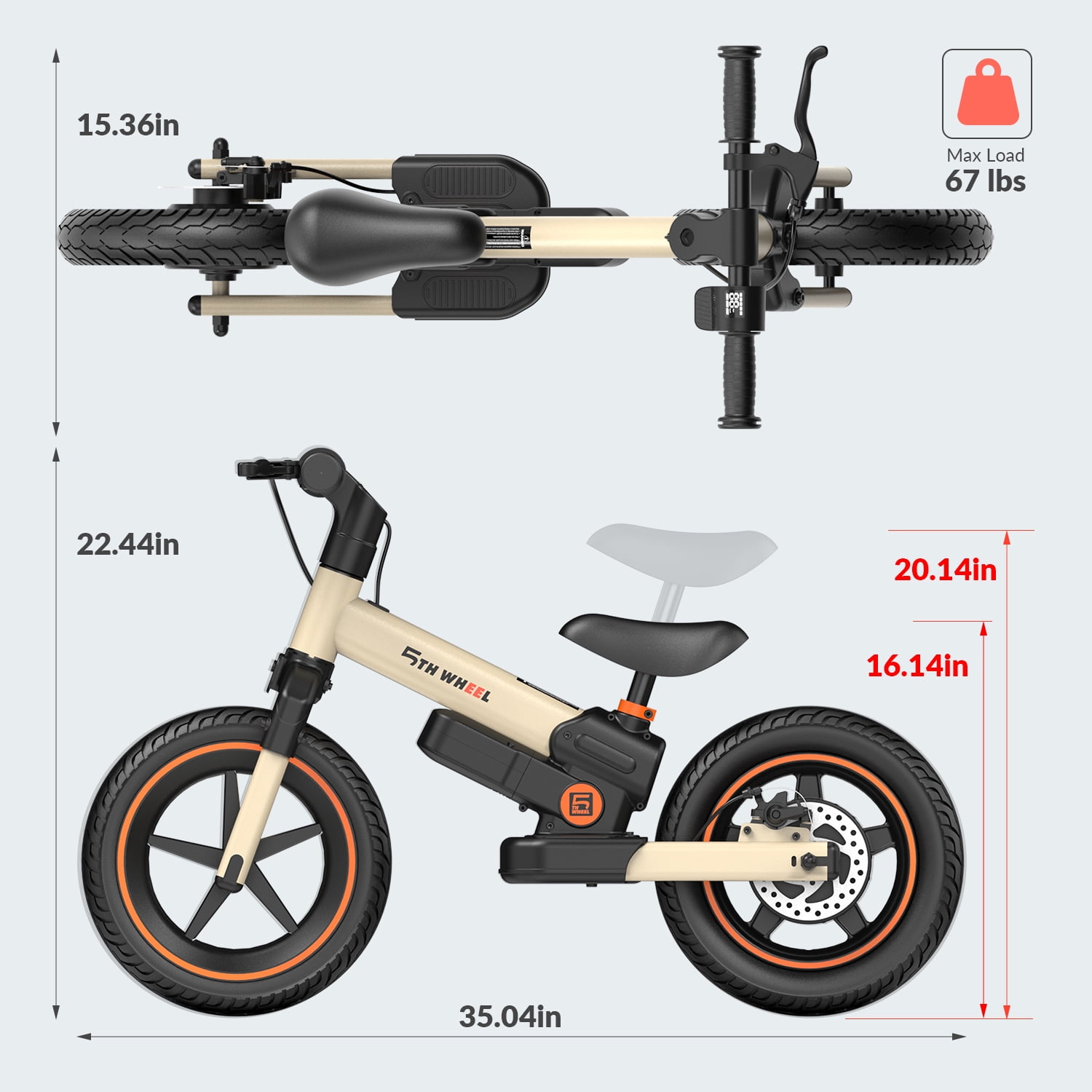 5TH WHEEL DP-T12 / KB09 Electric Bike for Kids, 150W Electric Balance Bike Ages 3-8 Years Old, 12" Pneumatic Tire with Dual Brake, 3 Speed Modes Kid Electric Motorcycle,Yellow