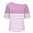 thumbnail image 6 of HomeDM Women's Short Sleeve T-Shirts Summer Cold Shoulder Casual Shirts Dressy Beach Vacation Blouse Tops - Pink/2XL, 6 of 6