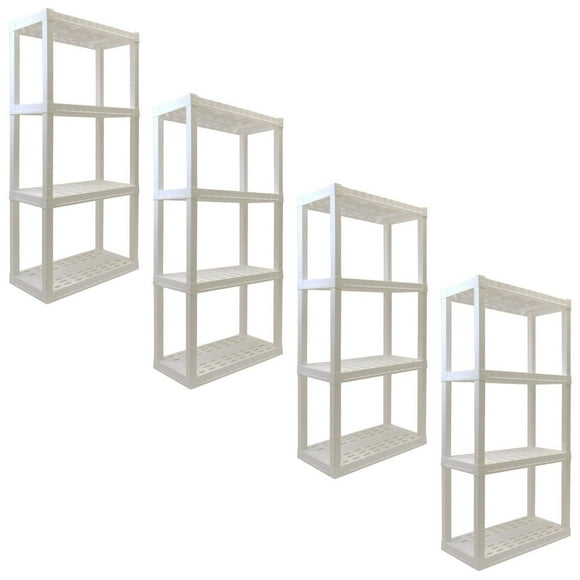 Hyper Tough Plastic Shelf Garage Shelving Unit Storage Rack Perfect for Garage Basement and Home Use 4-Tier 56"H x 14'D x 30"W 4-Pack White-400 lbs Capacity