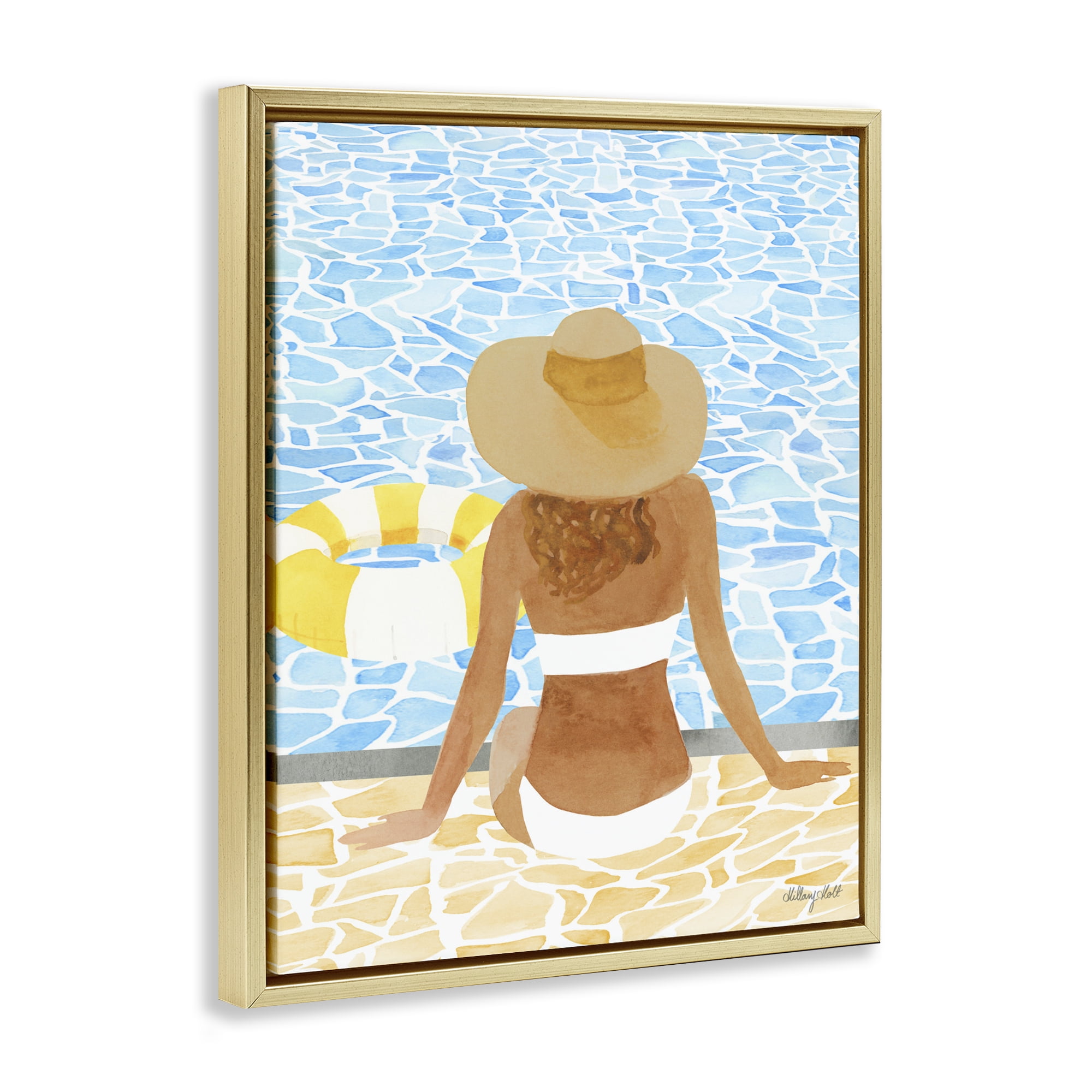 Stupell Industries Summer Poolside Chill Gold Framed Floater Canvas Wall Art, design by Hillary Holt