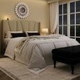thumbnail image 2 of Amolife Queen Bed Frame, Upholstered Platform Bed with Wingback and Geometric Headboard, Beige, 2 of 14