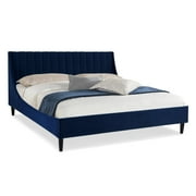 Sandy Wilson Home Aspen Tufted Headboard Platform Bed Set Queen Navy Blue Velvet