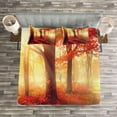 thumbnail image 3 of Ambesonne Fall Quilted Bedspread Set 3 Pcs, Misty Morning in Forest, King Size, Yellow Red, 3 of 3